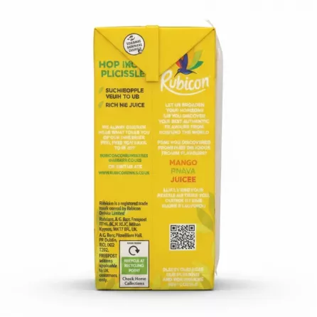Back of Rubicon Still Pineapple Juice carton with straw attached