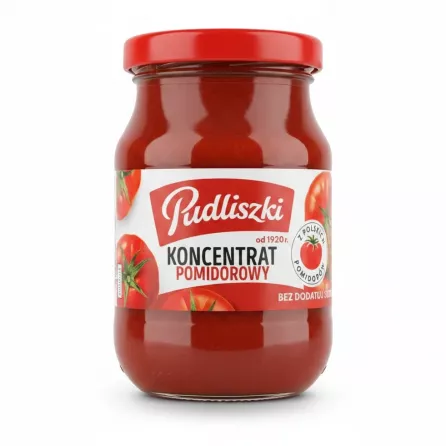 Pudliszki double concentrated tomato puree jar with red lid