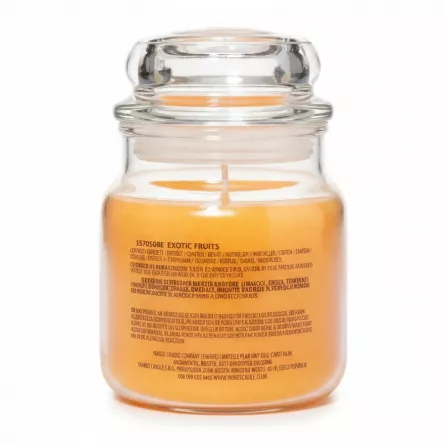 Back label of Yankee Candle Exotic Fruits with ingredient and allergy details