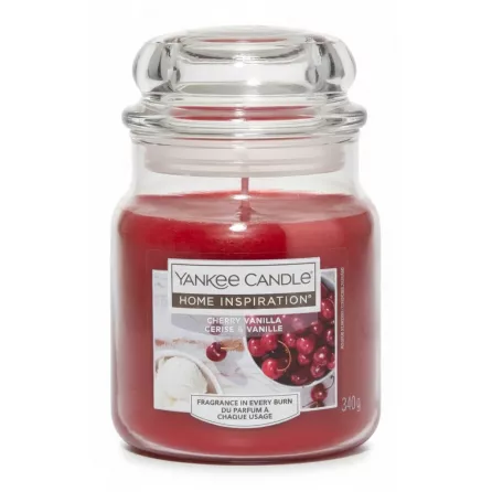 Yankee Candle medium jar with cherry vanilla scent showing label front