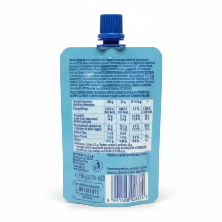 Back view of E.Wedel Czekotubka chocolate cream pouch showing nutritional info and ingredients