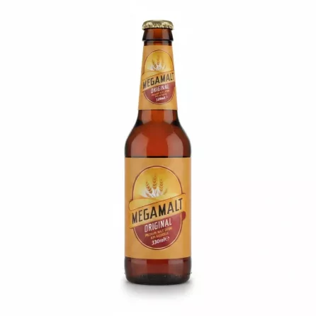 Front view of Megamalt Original premium malt drink bottle 330ml