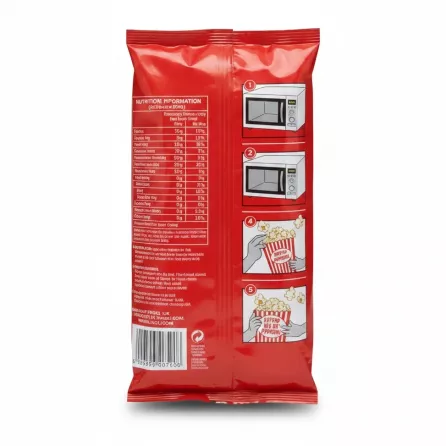 Eazy Pop Microwave Popcorn back packaging with nutrition and instructions