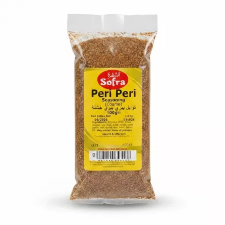 Sofra Peri Peri Coarse Seasoning 100g in clear pack with yellow label