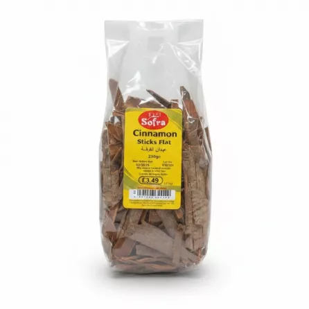 Sofra branded flat cinnamon sticks in clear packaging