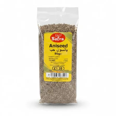 Pack of Sofra Aniseed Seeds in clear resealable bag