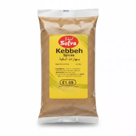 Sofra brand Kebbeh spice blend packet with yellow label showing ingredients and price