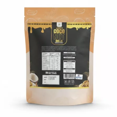 Pearl Isle Foods Original Coconut Rolls back packaging with nutritional facts and ingredients