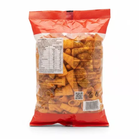 Back view of Mumcu Crunch Chili corn snacks showing contents and label