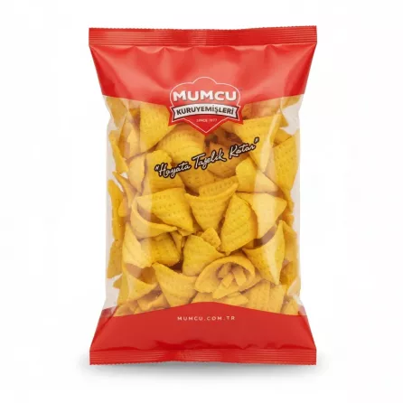 Mumcu brand sweet mustard flavour snack crisps in red and clear packaging