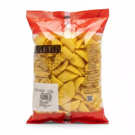 Back view of Mumcu sweet mustard crisps pack showing nutrition and ingredients