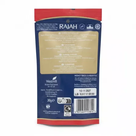 Rajah Whole Red Chillies back packaging with barcode and details