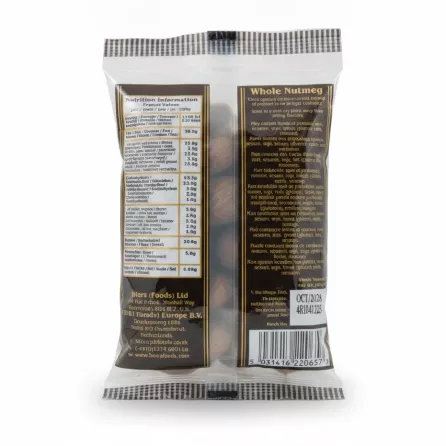 Heera Whole Nutmeg plastic pack back with nutrition and barcode