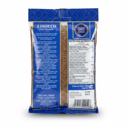 Back of Heera Linseed pack with nutrition information and barcode