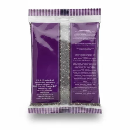 Heera chia seeds pack back with product and storage information