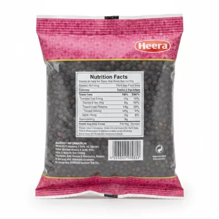 Back of Heera black pepper packet showing nutrition facts and allergy information