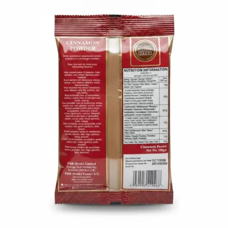 Heera cinnamon powder 100g pack back with nutrition info