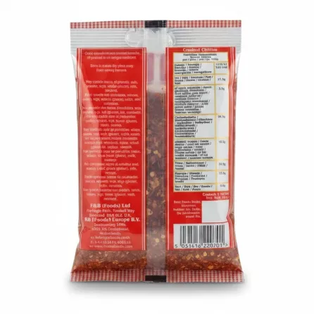 Back view of Heera Crushed Chillies packet with nutrition info