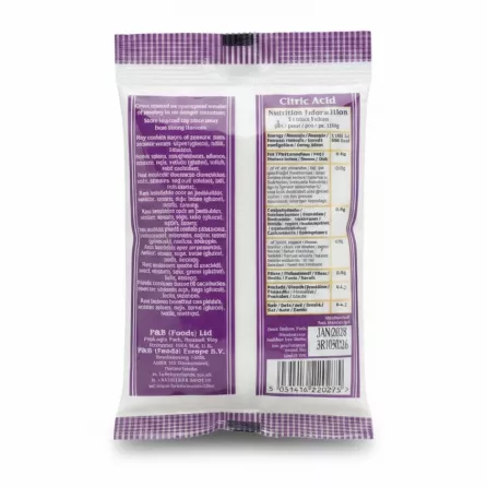 Heera Citric Acid powder 100g back packaging with nutritional information