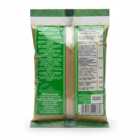 Heera premium coriander powder 100g pack nutrition and details back view