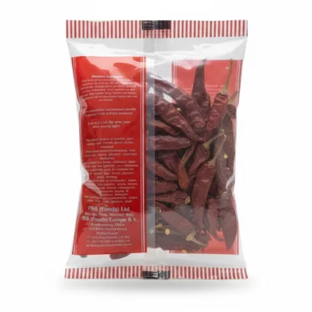 Backside of Heera whole long chilli pack showing product details