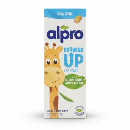 Alpro Growing Up Soya Drink carton with giraffe illustration