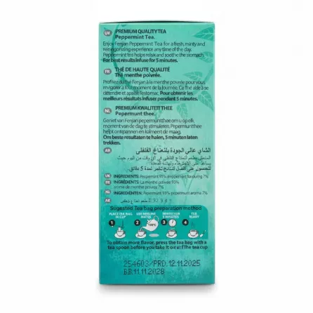 Fenjan Peppermint Tea box back with preparation and ingredients