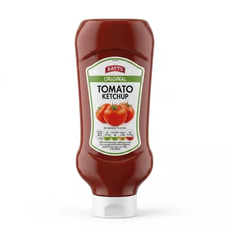 Enhanced Front of Batts Original Tomato Ketchup 880g squeeze bottle held in hand