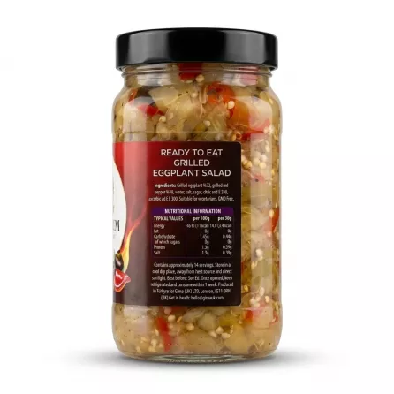 Enhanced Ingredients and nutritional info on Bodrum Grilled Eggplant Salad jar