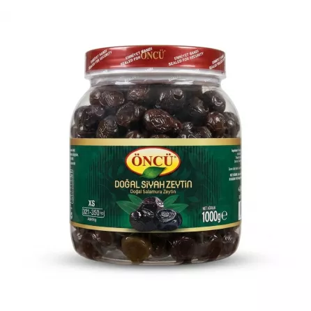 Enhanced Front of Öncü Natural Black Olives XS 1000g jar
