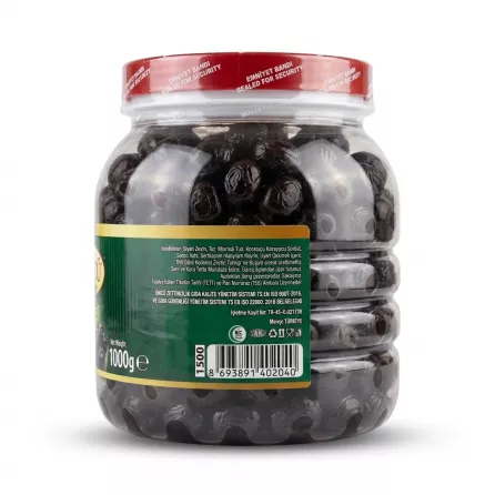 Enhanced Back label and barcode of Öncü Natural Black Olives XS jar