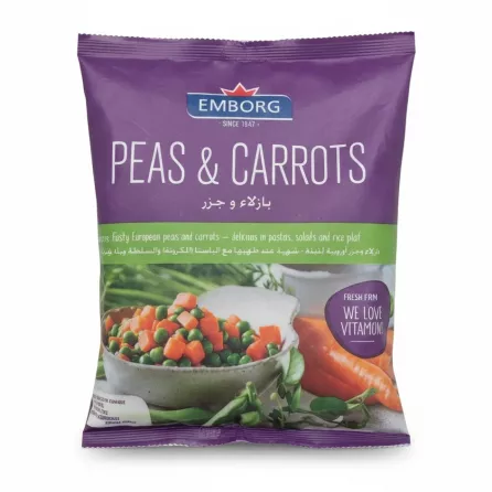 Emborg branded package of frozen peas and carrots mix