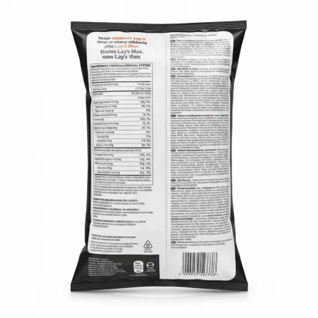 Nutrition facts and product info on Lay's Max Strong bag back