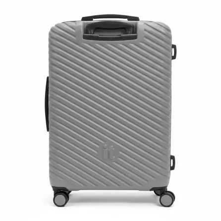 Grey IT Mega Strong hard shell suitcase back view with handle