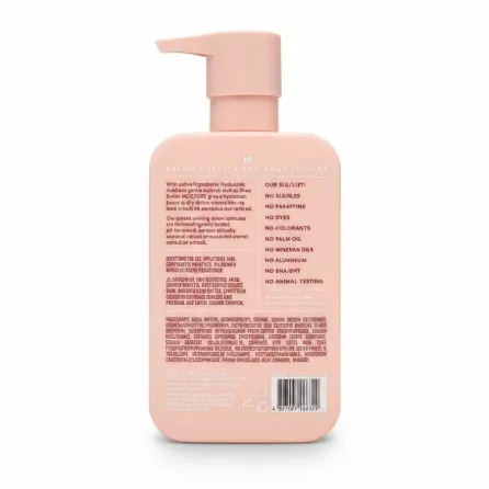 Back label of Monday Moisture Shampoo showing ingredients and barcode