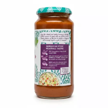 Back of jar showing preparation instructions for Moroccan Style Meatball Tagine