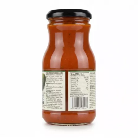 Back view of Loyd Grossman sauce jar with nutrition and ingredient details