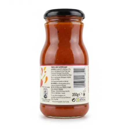 Back label of Loyd Grossman sauce jar with ingredients and barcode visible