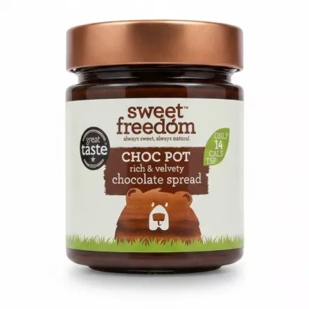 Jar of Sweet Freedom Choc Pot rich and velvety chocolate spread with brown lid and bear illustration