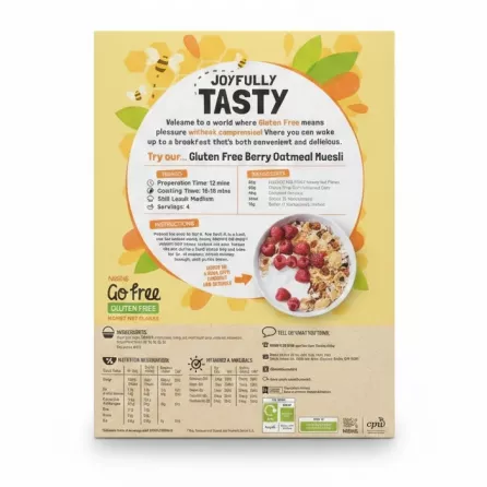 Back of Nestlé Go Free Honey Nut Flakes box showing product details
