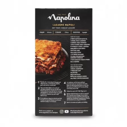 Napolina lasagne sheets cooking instructions and recipe on back