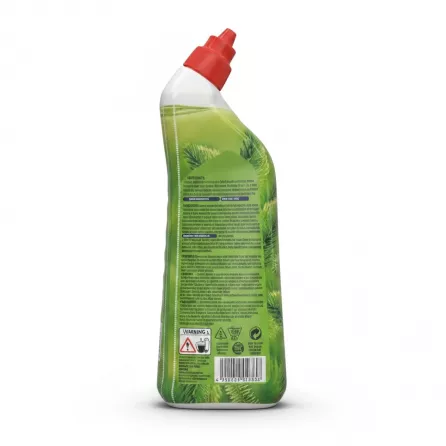 Harpic Active Fresh Mountain Pine toilet cleaning gel bottle back with ingredients and instructions