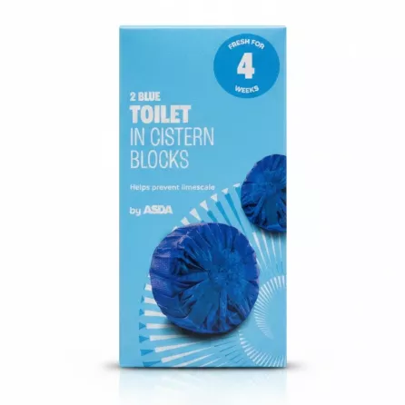 Blue ASDA toilet in cistern blocks packaging front