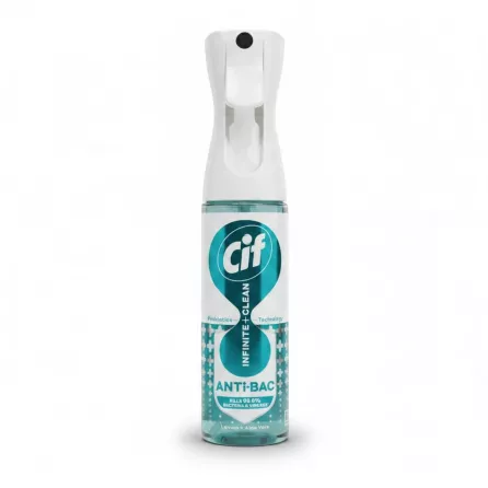 Cif Infinite+Clean Anti-Bac spray bottle front view held in hand