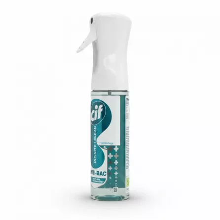 Cif Infinite+Clean Anti-Bac spray bottle side view showing label