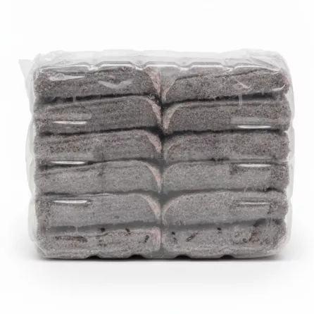 Back view of Brillo soap pads stacked inside plastic wrap