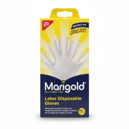 Box of Marigold Latex Disposable Gloves front view