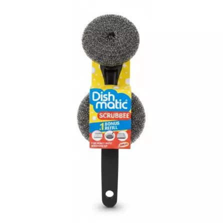 Dishmatic Scrubbee heavy duty scrubber with knitted steel mesh and black handle