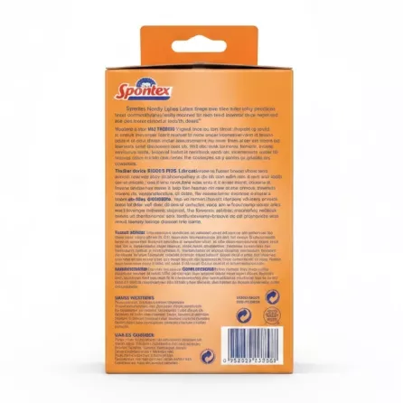 Back of Spontex Handy Latex Free disposable gloves pack with product details