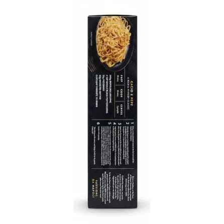 Serving suggestion of Napolina Linguine with Cacio e Pepe recipe on black plate
